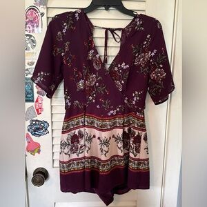 Floral maroon shorts romper